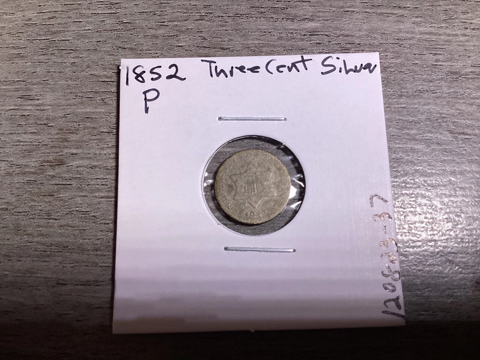 1852 Three Cent Silver US Coin Type I Trime No Outline to Stars 37rk - Image 1 of 4