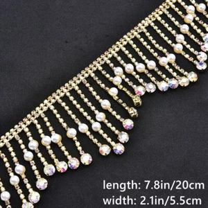 Rhinestone Beaded Crystal Chain Tassel Fringe for Dress Tops Trimming DIY Sewing - Picture 1 of 4
