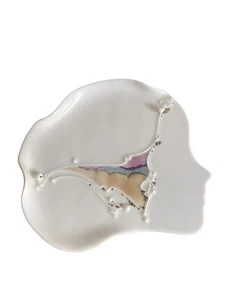 VTG CAROLYN CARROLL SIGNED POTTERY ART DECO NOUVEAU WOMAN HEAD FACE WALL HANGING - Picture 1 of 8