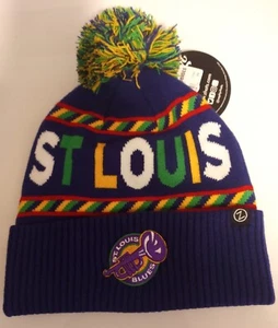 ST LOUIS BLUES Purple Mardi Gras Zephyr Retro POM KNIT HAT - Picture 1 of 3