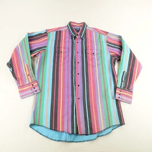 Vintage Wrangler Shirt Large Pink Green Brushpopper Western Pearl Snap X Long - Picture 1 of 11