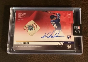 2019 TOPPS NOW #227D KESTON HIURA AUTO BALL RELIC # 10/10 - 1° MLB HIT IN DEBUTTO - Foto 1 di 2