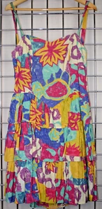 Vintage Kleid Gr. S/M 60er Obstsalat tropischer Farben Rüschen geraffter Rücken - Bild 1 von 11