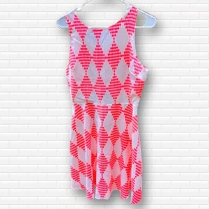 MM Couture Miss Me Fit & Flare Dress Neon Hot Pink & White Cutout Back - Medium - Picture 1 of 4