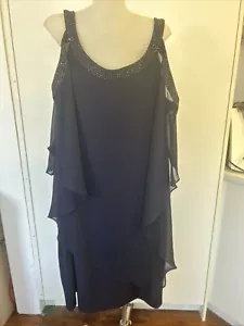 Sz 20 Dress Navy Blue Cold Shoulder Sheer Overlay Beaded Neck AUTOGRAPH Stretch - Picture 1 of 7