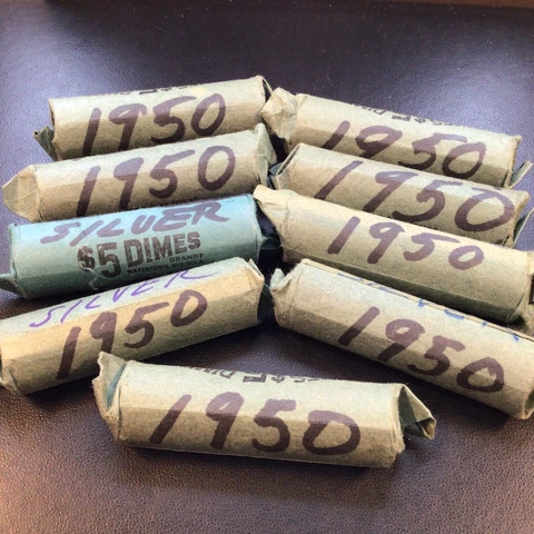 1950 Early Roosevelt Dime Roll - Estate Fresh Unsearched - 50 Coins - $5 Face Cover