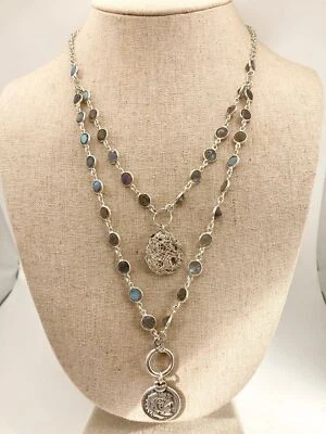 Collar de plata de ley 925 doble capa de labradorita Alejandro Magno Foto 1 de 4