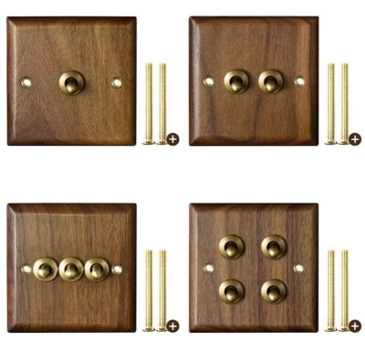 Black Walnut 86mm Solid Wood Home Toggle Switch UK Wall Lamp Light Switch Brass