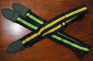 GUITAR STRAP 2 PACK, NEW, NYLON & LEATHER, Black & Green+Black & Gold Straps FP - Picture 1 of 3