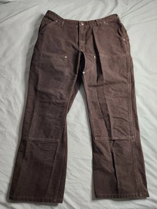 Vintage Carhartt Double Knee Canvas Pants Womens Sz 18 37x30 Brown WB136 DKB NEW - Picture 1 of 10