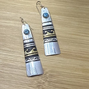 T & R Singer Navajo Indian Silversmith Sterling& Mojave Turquoise Earrings jewel - Picture 1 of 5