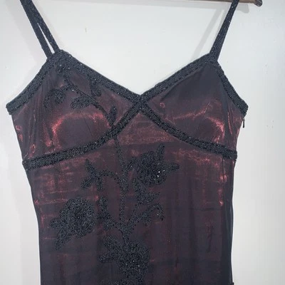 Sue Wong Red Black Mesh Beaded Embroidered Floral Crochet Cocktail Mermaid Sz 8 - Image 1 of 4