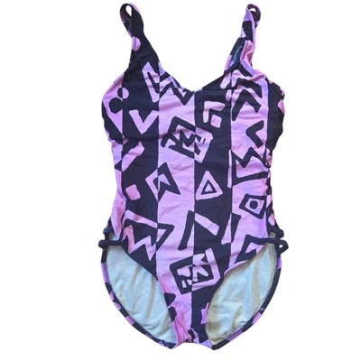 Traje de baño de colección estilo Baywatch años 90 talla 14 'The Slim Suit' corte alto rosa y negro Foto 1 de 4