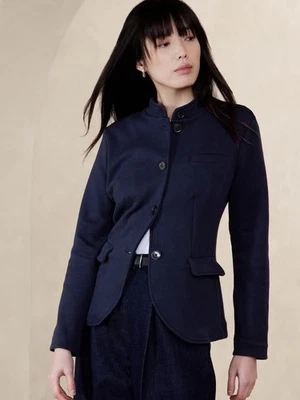 NWT Banana Republic Women's Sz. M Knit Pique Military Blazer Navy Blue Ret. $100 - Image 1 of 4