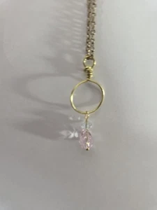 Vintage Elements Pink, Clear Crystal Necklace 16 inches Vtg. Chain Spring Clasp - Picture 1 of 7