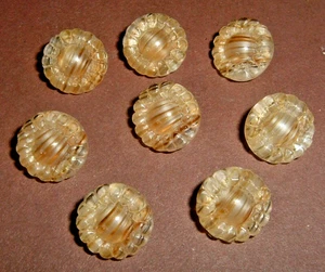 Set of 8 Small Givre Glass Buttons Butterscotch & Clear w/Brown Stripes Faceted - Picture 1 of 2