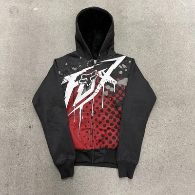 Jaqueta masculina vintage Fox Racing com capuz pele sintética grafite Y2K tamanho médio - Imagem 1 de 4