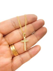 14k Real Gold Cross Jesus Necklace 16" Kids Jewelry Charm Cadena Dije Cruz 3.24g