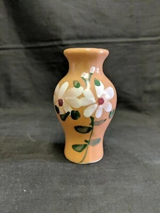 Glazed Ceramic Pottery Vase Tan w/ Floral Design Small 4’ - Picture 1 of 4
