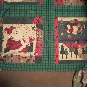 Vintage Country Volkskunst Weihnachten Stoff Paneele 2er Set, Weihnachtsmann & ein Engel OOP - Bild 1 von 3