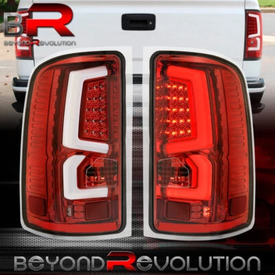 For 2007-2014 Sierra Red Housing Clear Lens White LED Tube Tail Lights Lamps Set - Image 1 of 4