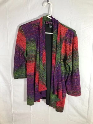 Cárdigan Peck & Peck Frente Abierto Manga 3/4 Rojo Verde Púrpura M Multicolor Abstracto Foto 1 de 4