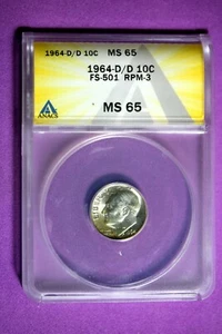 1964 D/D ANACS MS65 Roosevelt Dime #B29646 - Picture 1 of 2