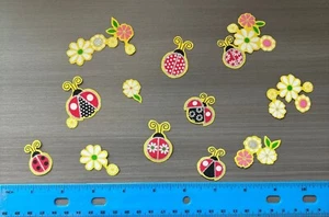 Ladybugs and Flowers Iron on Fabric Appliques Pre-Cut - Picture 1 of 1