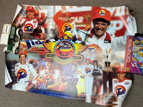 1997 Tide Racing 10th Anniversary Poster Darrell Waltrip Ricky Rudd NASCAR VTG Cover