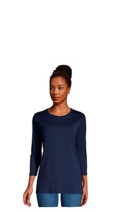 Lands' End 3/4 Slv Supima Cotton Crewneck Tunic Radiant Navy XS NEW 516912 - Picture 1 of 3
