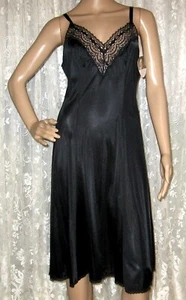 NWT SZ 34 VINTAGE OLGA SECRET HUG BLACK SILKY NYLON LACE TRIM FULL SLIP 1373 - Picture 1 of 6
