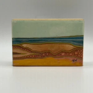 Scena spiaggia arte acquerello originale astratta di Kitty Russell Small - Foto 1 di 7