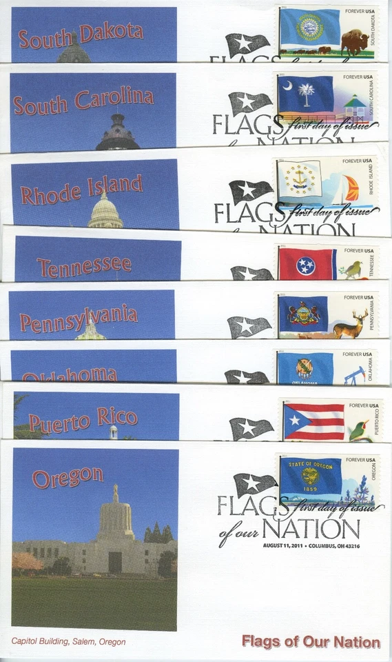 FDC #4313-4322 "Flags of Our Nation" set of 10 FDC Fleetwood cachets Aug.11,2011 - Image 1 of 1