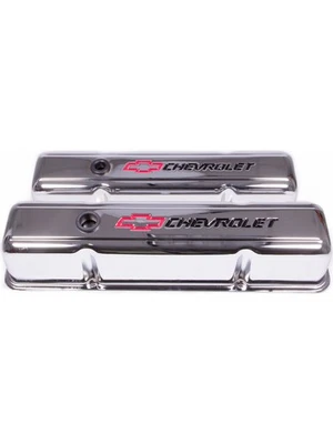 Proform Gm S/B Chev Chrome Valve Cover Tall Design With Baffle/Red Em (141-905) - Image 1 of 4