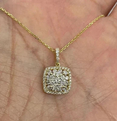 1.00Ct Round Cut Lab Created Diamond Cluster Pendant In 14K Yellow Gold Plated - Image 1 of 3
