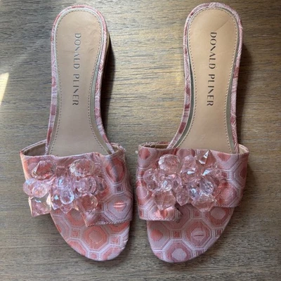 Donald Pliner Frances Slide Sandal Salmon Pink Crystals Size 6 Party Metallic - Image 1 of 4