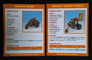 Vehicle Data Cards Warhammer 40k 2nd Edition - SQUAT BIKES - Games Workshop - Photo 1/2