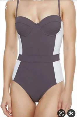 Traje de baño Tory Burch Lipsi para mujer pequeño gris blanco elástico una pieza con aros Foto 1 de 4