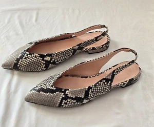 J. Crew Sophia Pointed-toe Slingback Flats  Faux Snakeskin Size 7.5 Grey/Black - Picture 1 of 9