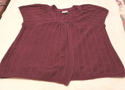 Sonoma Life & Style Cap Sleeve Open Button Cardigan Vest Cable Knit Size 3X Plum - Image 1 of 4