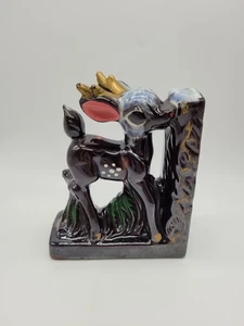 Vintage Bambi Rehkitz Tropfglasur Rotware Ton einzelne Buchstütze gestempelt Japan (B1) - Bild 1 von 12