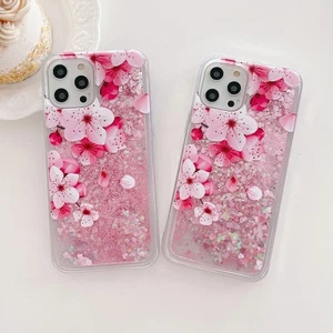For Various Phone Glitter Quicksand Peach Blossom Case Flash Cover Women Girls - Picture 1 of 13