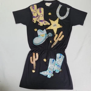 Vintage With Love Designs Western Dress OS Black Boots Cactus Cowgirl USA 80s... - Picture 1 of 13