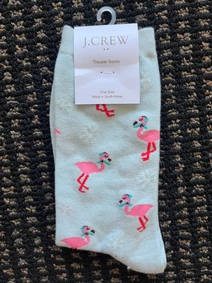 J.Crew 女式蓝色粉红色火烈鸟印花裤一对袜子均码全新带标签 — 第 1/2 张图片