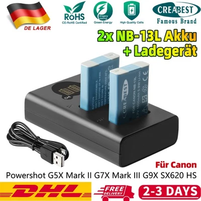 CREABEST 2x NB-13L Akku & LCD Ladegerät Für Canon PowerShot G7X G7 G9 X SX620 HS SX720 HS