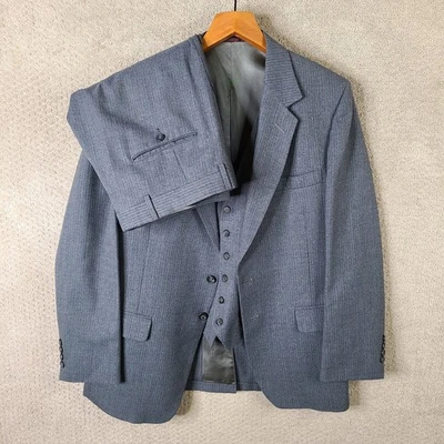 Vintage Stafford Suit Mens 43R Gray Striped 3 Piece Jacket Vest Pants 36x30 - Image 1 of 4