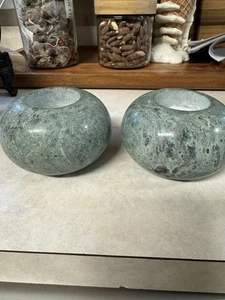 Round Green Marble Stone - 3.5" Tea Light Votive Candle Holders - Set of 2 - Picture 1 of 5
