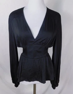Grade & Gather S Black Peplum Blouse Romantic Gothic Witchcore V-Neck - Picture 1 of 9