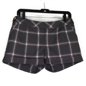 Tommy Girl Cuffed Shorts Gray White & Red Plaid Slit Pockets EUC Juniors Sz 7 - Picture 1 of 5