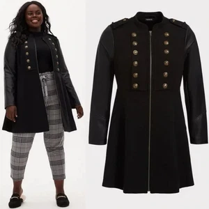 NEW Torrid Wool Military Herringbone Jacket Coat Size 5X Faux Leather Sleeves - Picture 1 of 11